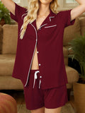 Button Up Short Sleeve Top and Shorts Lounge Set Lingerie & Nightwear