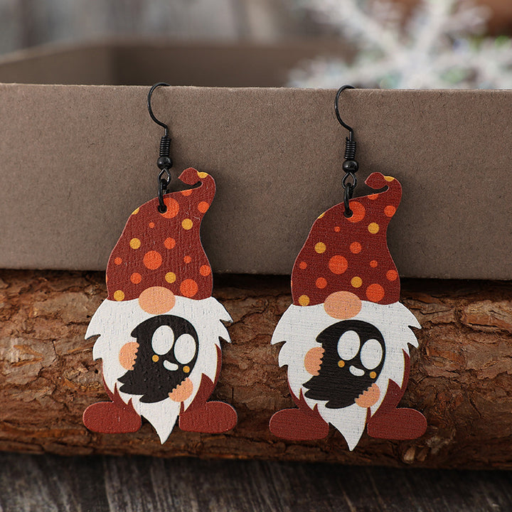 Point Hat Gnome Wooden Dangle Earrings 