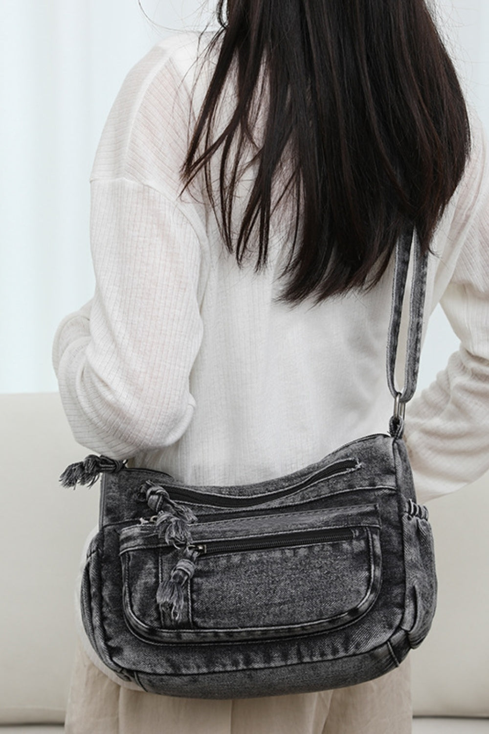 Adjustable Strap Denim Crossbody Bag 