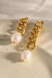 Stainless Steel Pearl Asymmetrical Earrings 