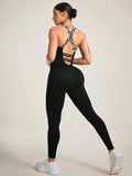Crisscross Back Sleeveless Active Jumpsuit 