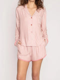 Striped Collared Neck Long Sleeve Top and Shorts Lounge Set Lingerie & Nightwear