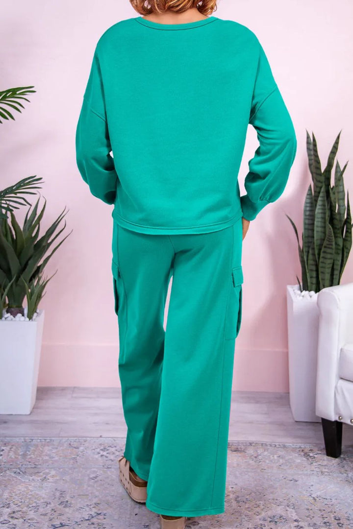 Full Size Round Neck Long Sleeve Top and Drawstring Pants Set 