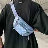 Checkered Adjustable Strap Nylon Crossbody Bag 