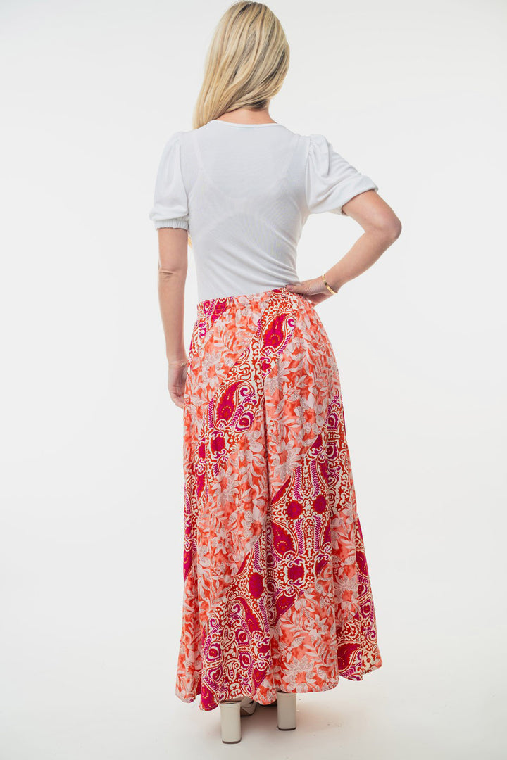 White Birch Full Size High Waisted Floral Woven Skirt 