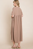 BOMBOM Round Neck Ruched Midi Dress 