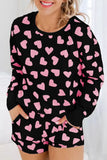 Heart Print Long Sleeve Top and Shorts Lounge Set Lingerie & Nightwear