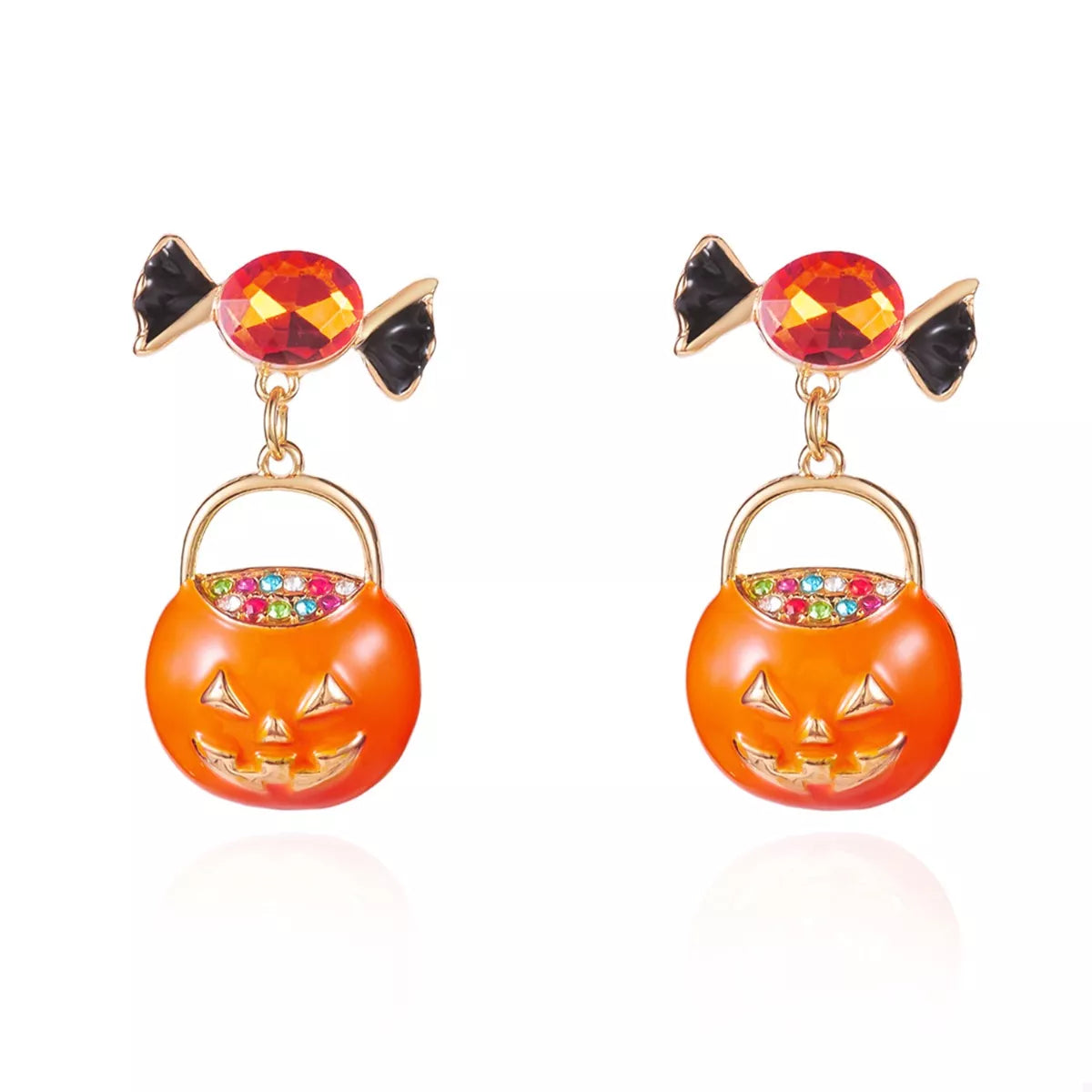 Halloween Rhinestone Pumpkin Dangle Earrings 
