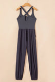 Cutout Square Neck Wide Strap Active Jumpsuit 