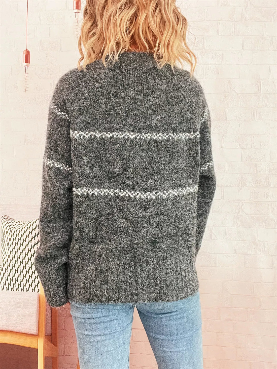 Ribbed Hem Flower Long Sleeve Sweater 