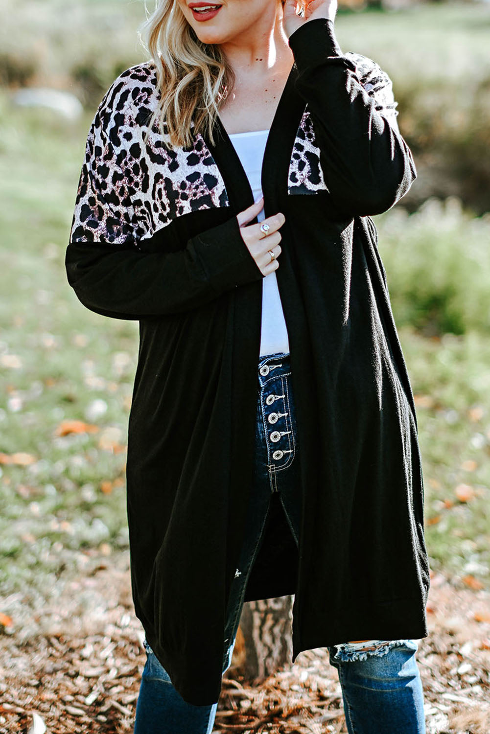 Plus Size Open Front Dropped Shoulder Cardigan 