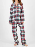 Plaid Collared Neck Button Up Top and Pants Lounge Set Lingerie & Nightwear