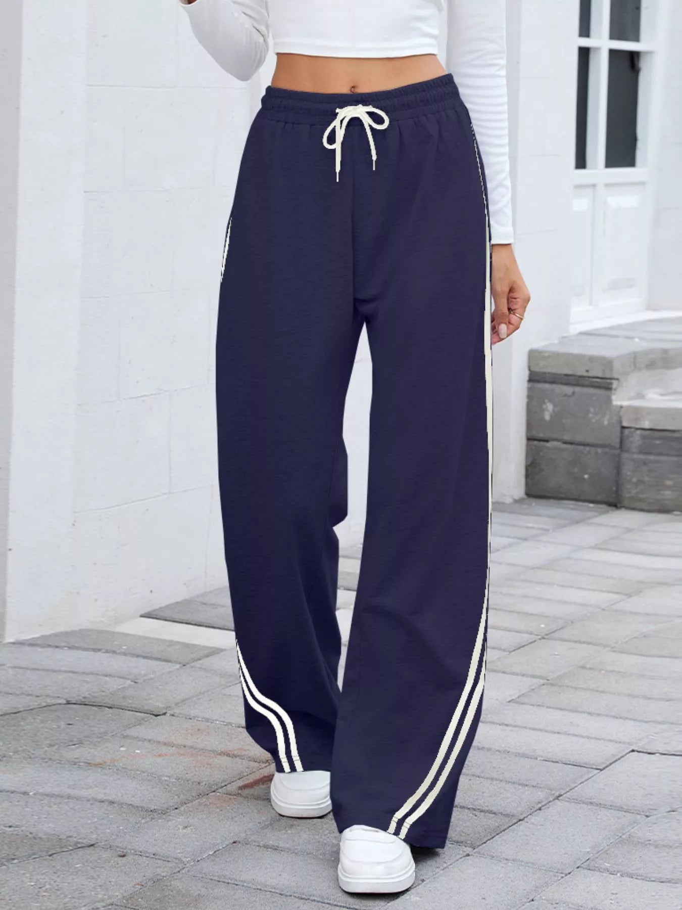 Side Striped Wide Leg Pants 