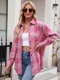 Mandy Pocketed Plaid Collared Neck Long Sleeve Shirt 