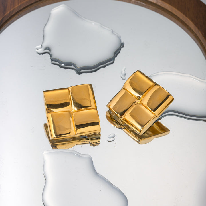 Stainless Steel 18K Gold-Plated Square Stud Earrings 