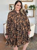 Double Take Full Size Printed Ruffle Hem Long Sleeve Dress Dresses