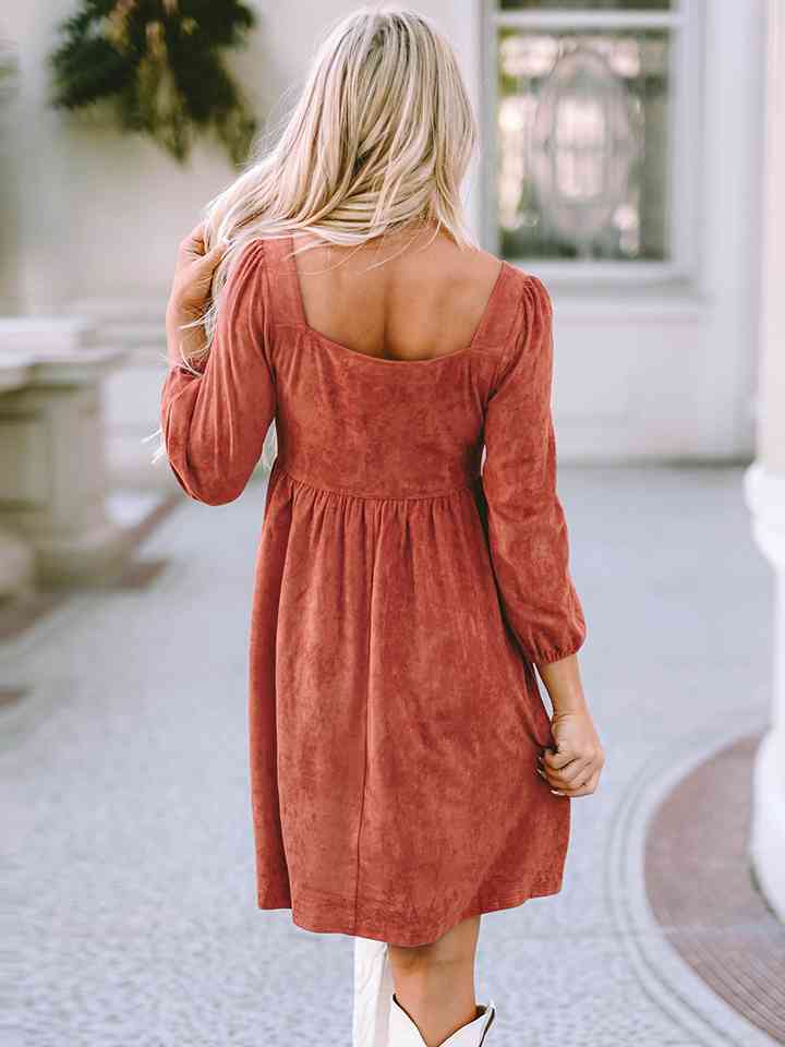 Square Neck Three-Quarter Sleeve Mini Dress Dresses