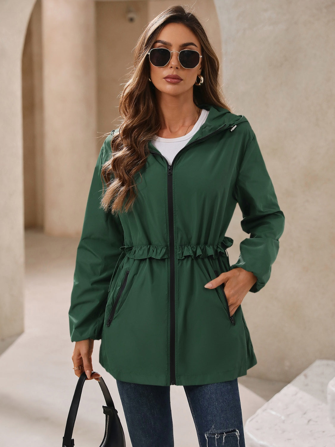 Ivy Lane Outdoor Waterproof Long Sleeve Hooded Windbreaker 