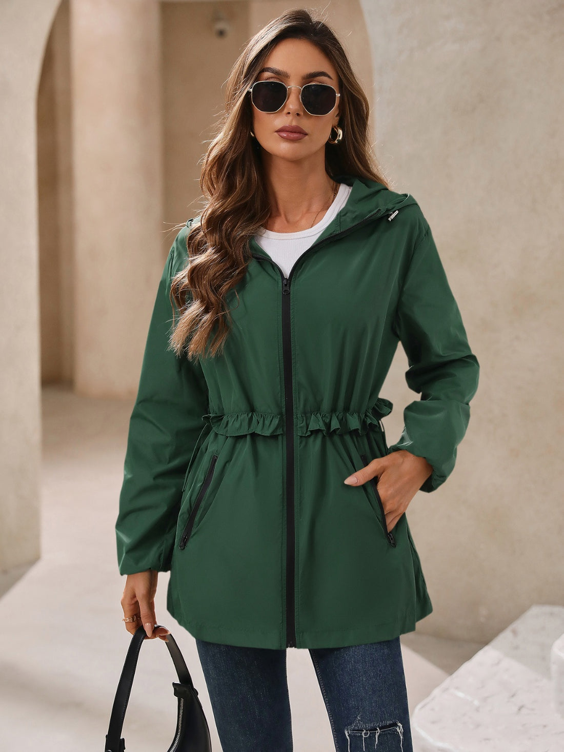 Ivy Lane Outdoor Waterproof Long Sleeve Hooded Windbreaker 