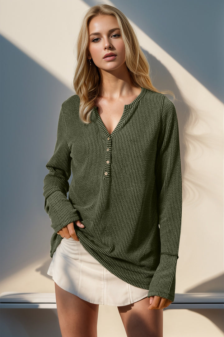 Double Take Full Size Notched Thumbhole Long Sleeve T-Shirt 