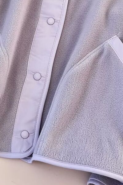 Double Take Snap Down Contrast Fleece Jacket with Pockets 