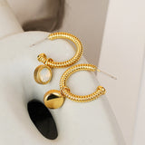Rope Cat's Eye Stone C-Hoop Earrings 