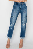RISEN Full Size High Rise Cargo Ankle Roll Up Straight Jeans 