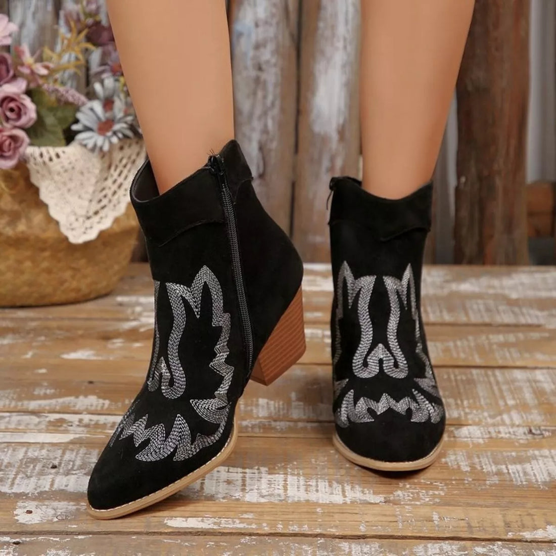 Point Toe Block Heels Boots 