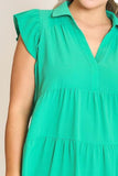 Umgee Full Size Johnny Collar Ruffle Cap Sleeve Tiered Dress Plus Size Dresses
