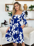 Double Take Full Size Floral Ruffle Hem Smocked Dress with Pockets 