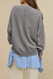 Side Slit Round Neck Long Sleeve Sweatshirt 