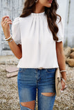Devine Ruched Mock Neck Short Sleeve Blouse 