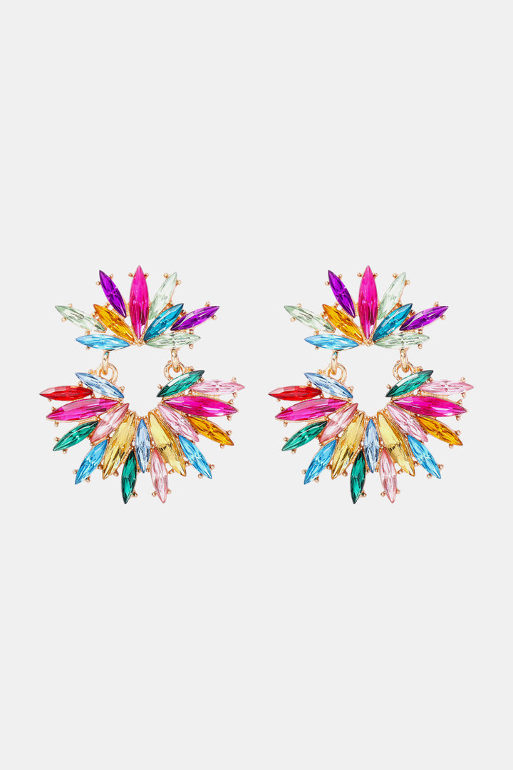 Flower Shape Glass Stone Dangle Earrings 