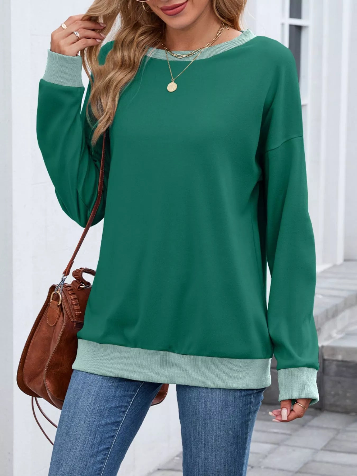 Contrast Trim Long Sleeve Sweatshirt 
