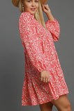 Umgee Full Size Two Tone Print Balloon Sleeve Tiered Dress Plus Size Dresses