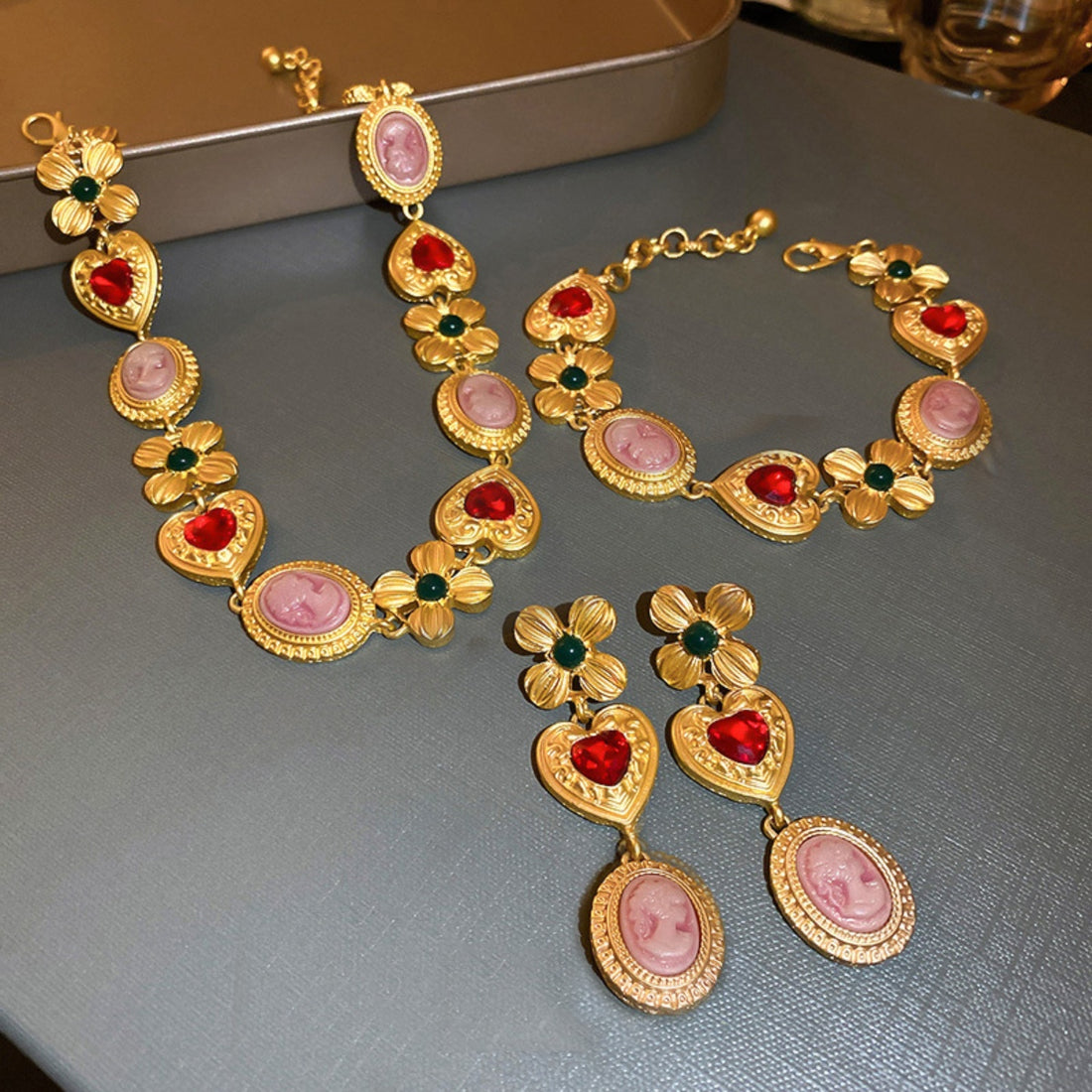 Copper Inlaid Rhinestone Vintage Earrings 