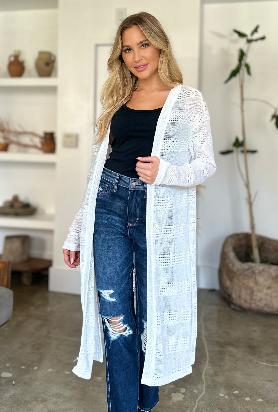 Double Take Full Size Open Front Longline Cardigan 