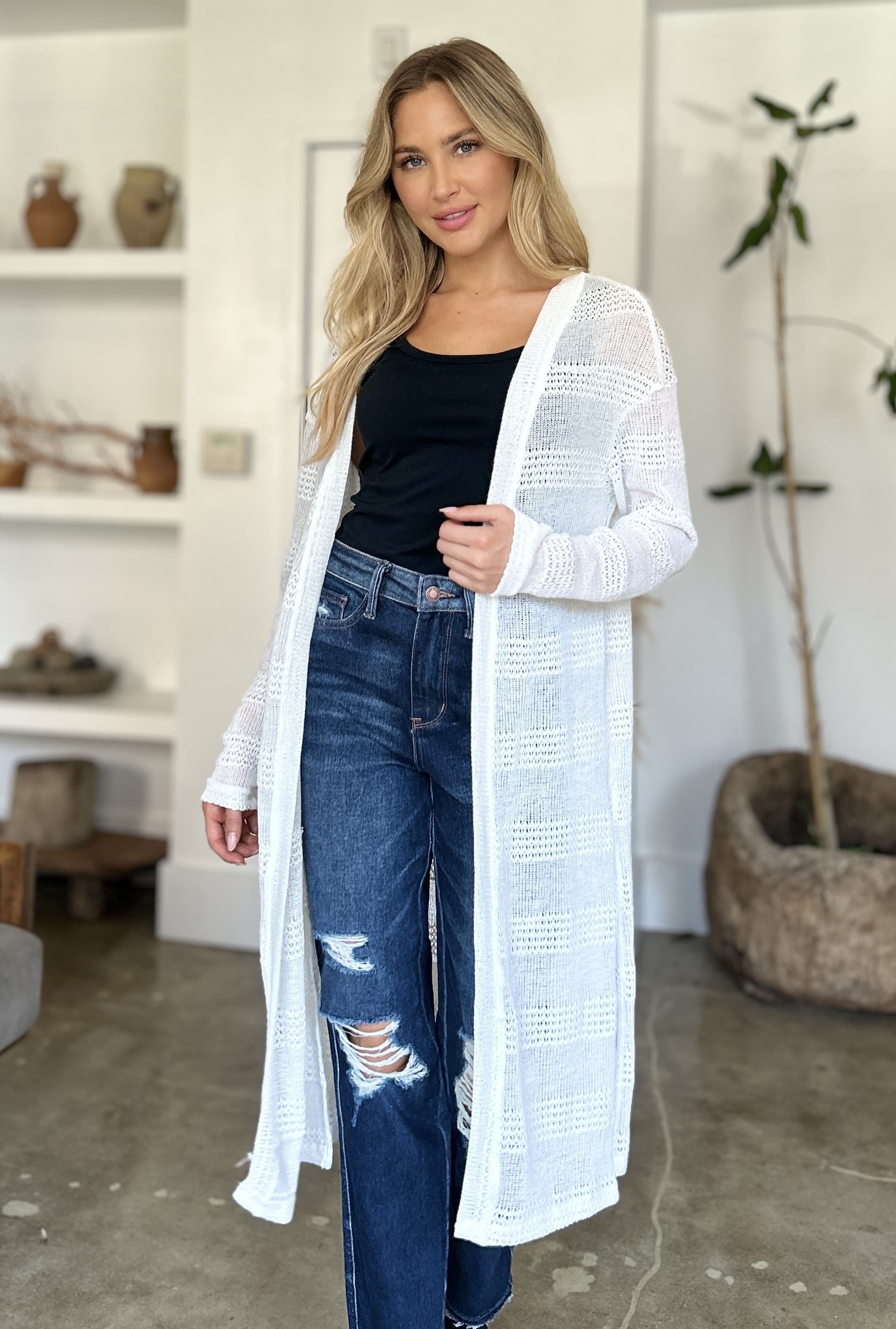 Double Take Full Size Open Front Longline Cardigan 