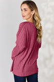 Basic Bae Full Size Ribbed Half Button Long Sleeve T-Shirt 