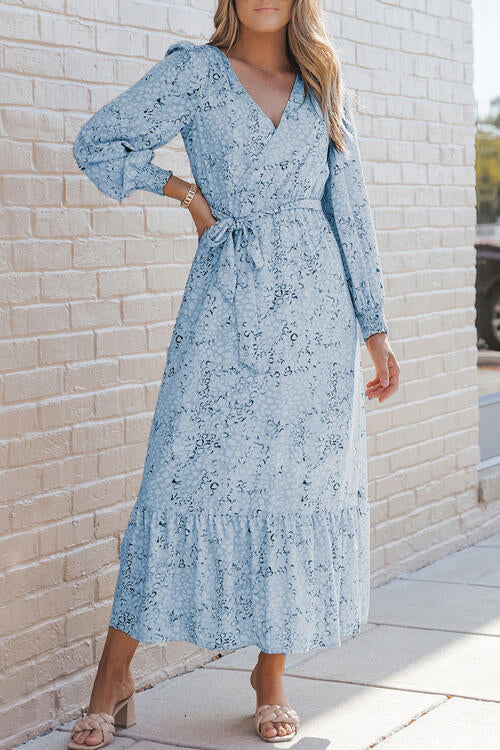 Printed Tie Front Ruffle Hem Dress Dresses
