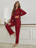 Plaid Collared Neck Long Sleeve Top and Pants Lounge Set Lingerie & Nightwear