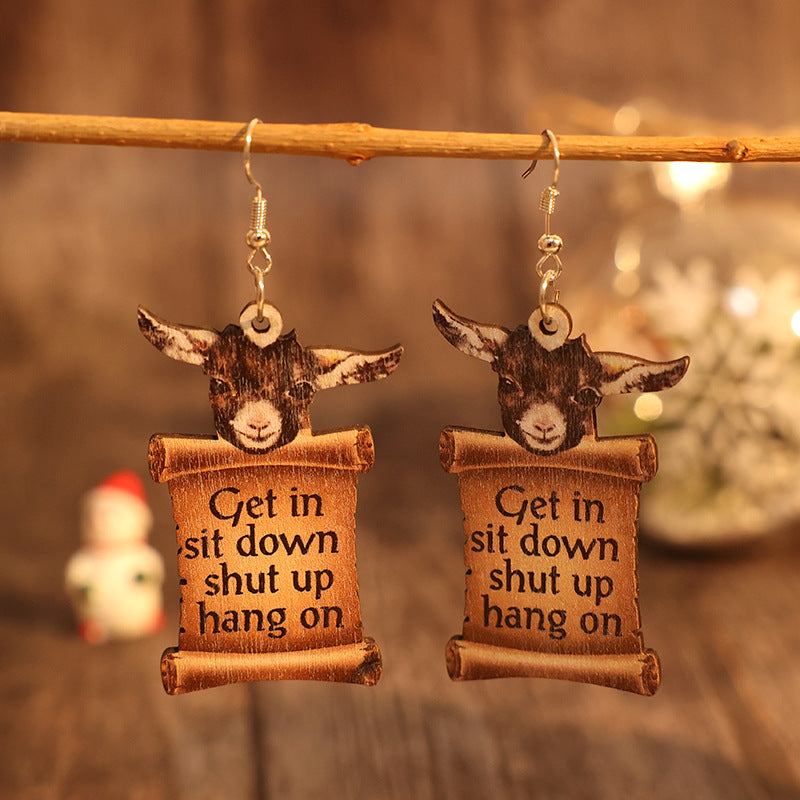 Donkey Letter Wooden Dangle Earrings 