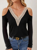 V-Neck Cold Shoulder Long Sleeve T-Shirt 