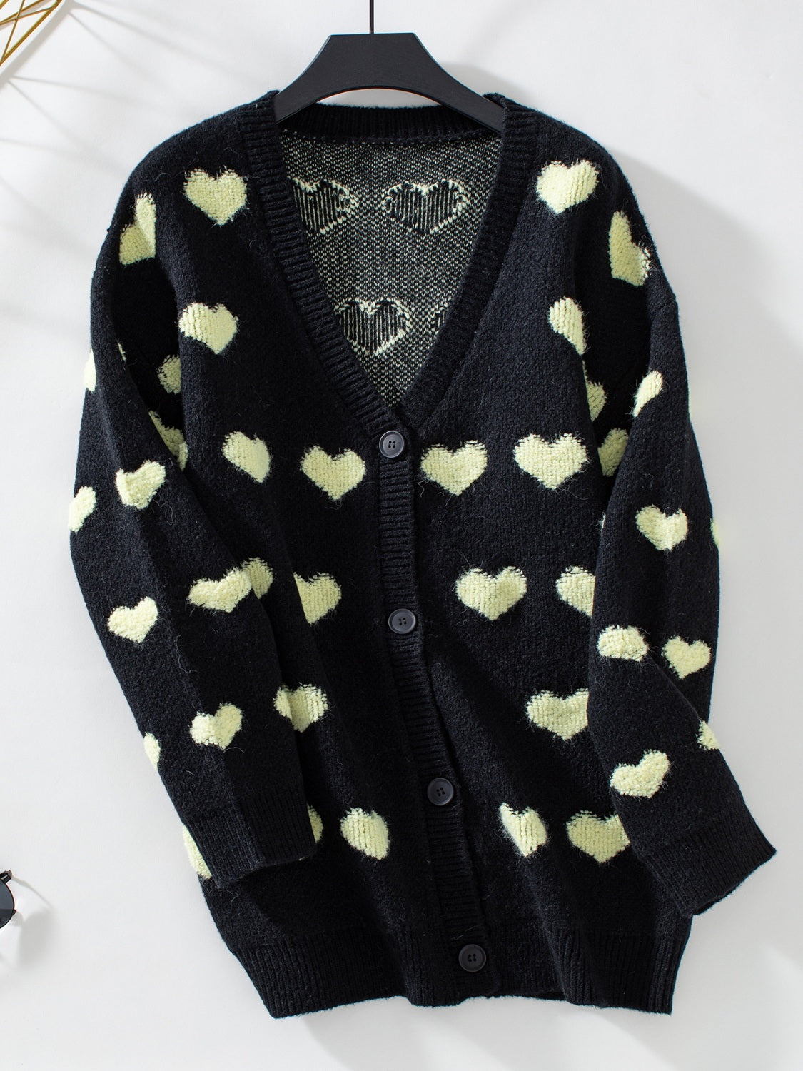 Heart V-Neck Button Up Long Sleeve Cardigan 