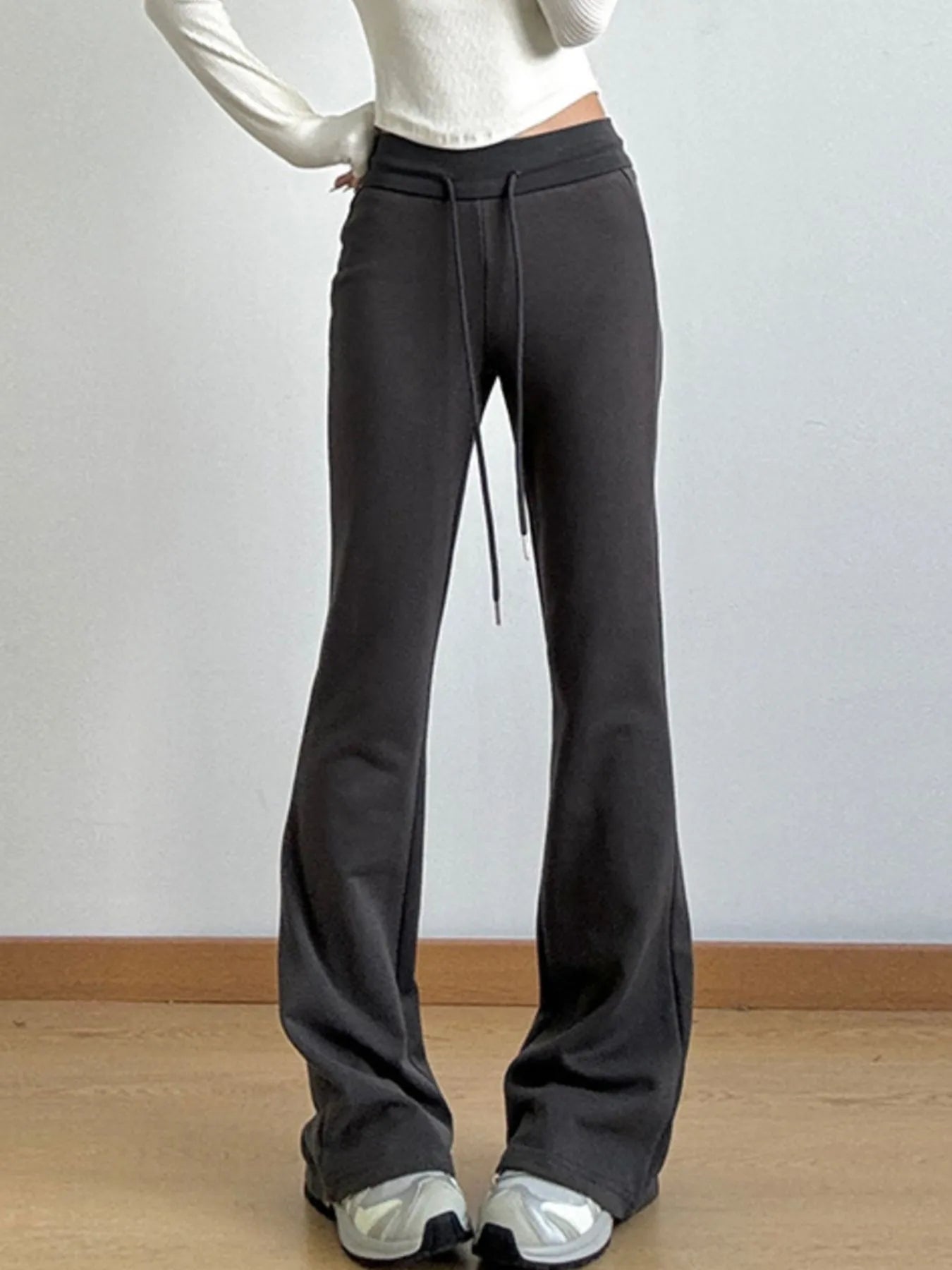 High Waist Flare Drawstring Casual Pants 