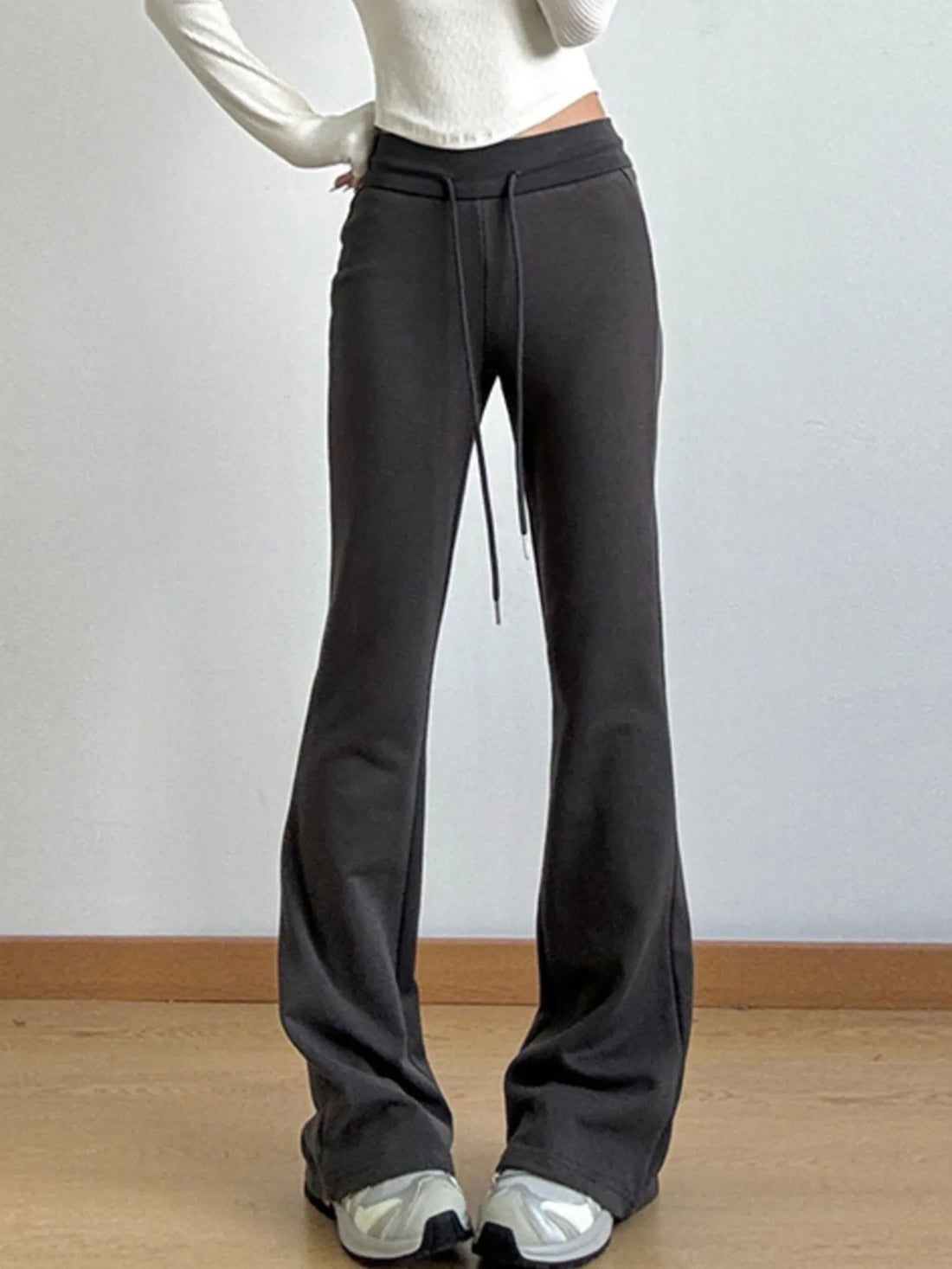 High Waist Flare Drawstring Casual Pants 