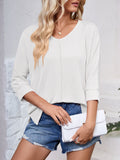 Lovelet Textured Round Neck Three-Quarter Sleeve Blouse 