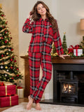 Plaid Collared Neck Long Sleeve Top and Pants Lounge Set Lingerie & Nightwear