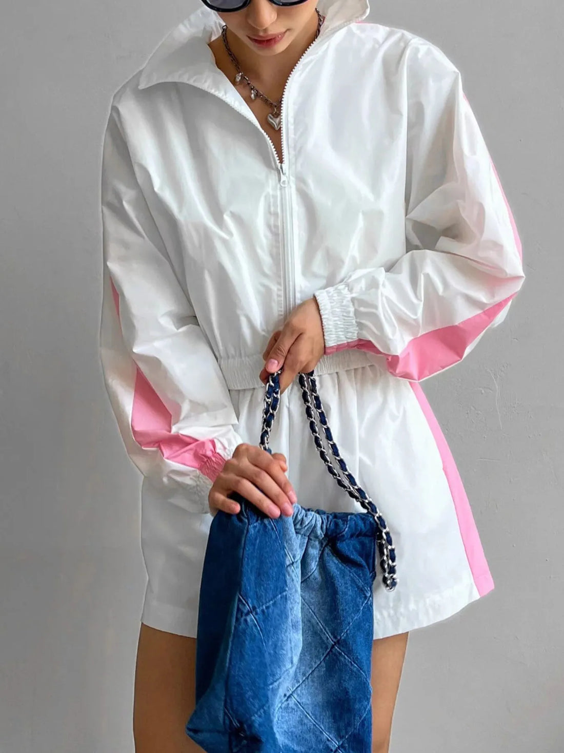 Zip Up Long Sleeve Jacket and Shorts Set Two Piece Dresses