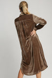 Umgee Texture Curved Hem Button Down Shirt Dress 